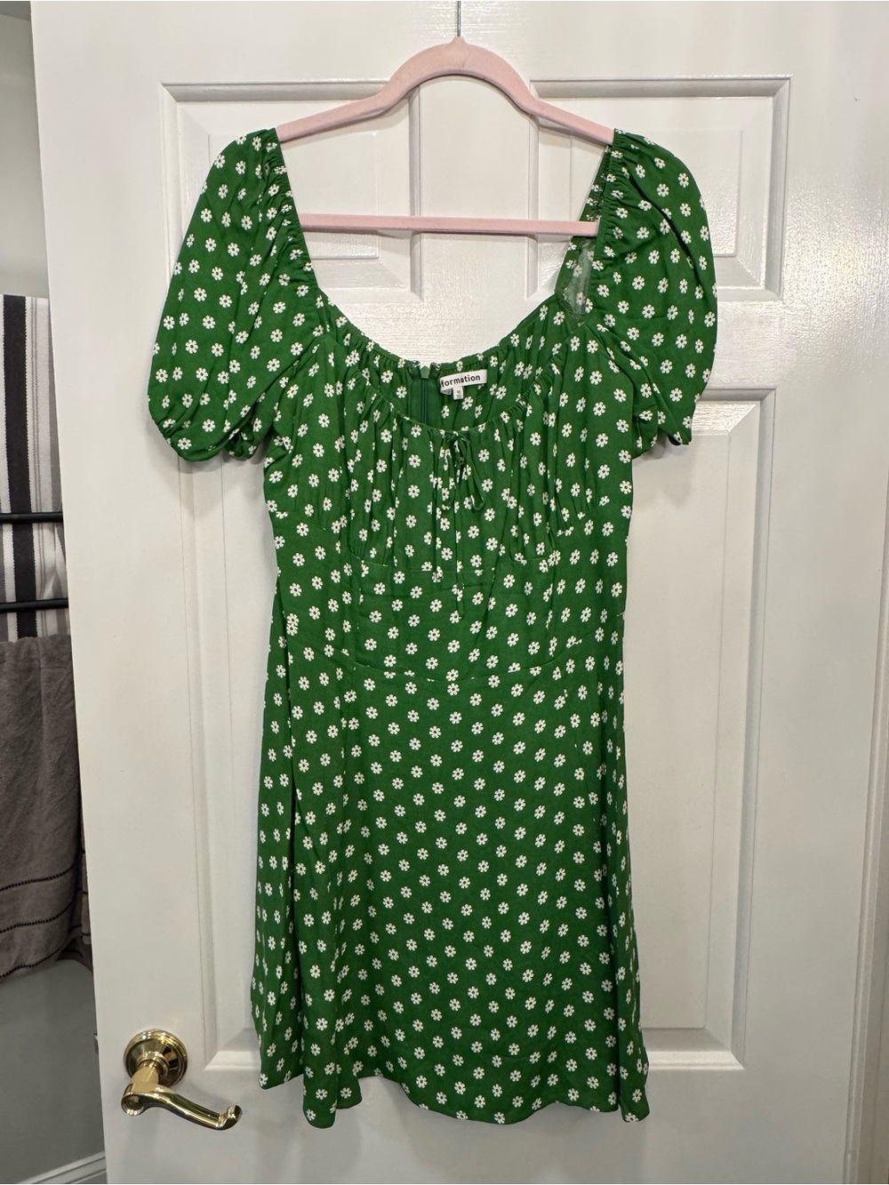 Reformation Green Mini Dress with White Daisy Print